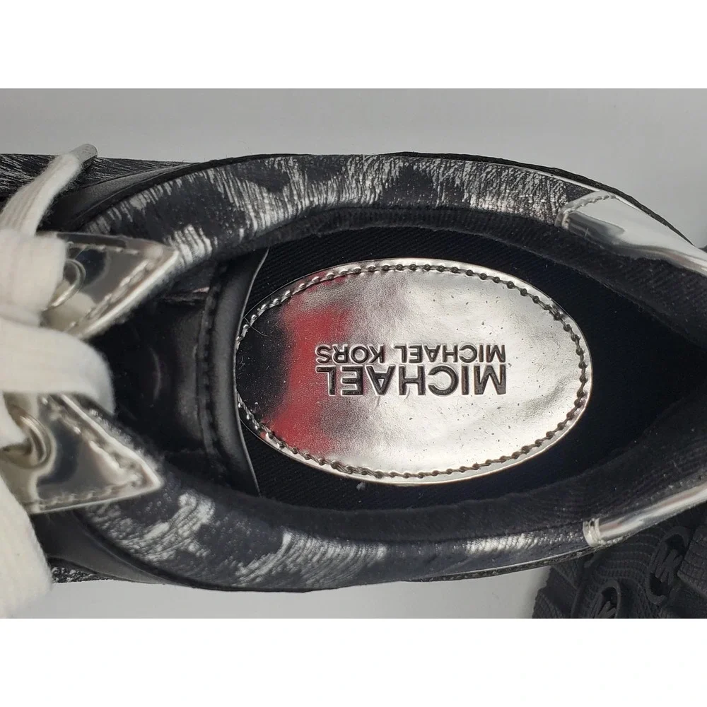 Michael Kors Womens Maddy Trainer Metallic Leather Sneakers size 7 MK logo